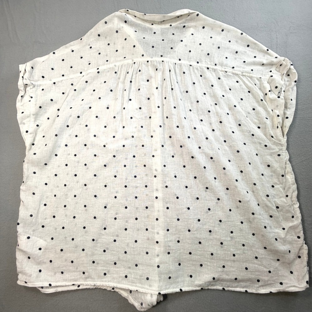 Old Navy White Polka Dot Linen Button Down XXL Tie Front Capsule Wardrobe - Picture 3 of 9